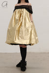 RENAISSANCE patchwork organza suspender dress RNS-ADA METALLIC-JIN gold